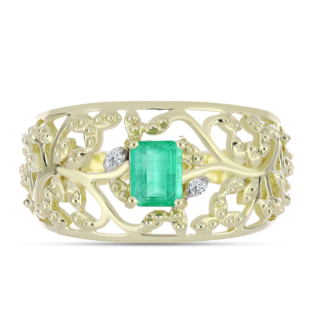 Kullattu hopeaSormus Kolumbian Smaragdilla ja Valkoisella Timantilla