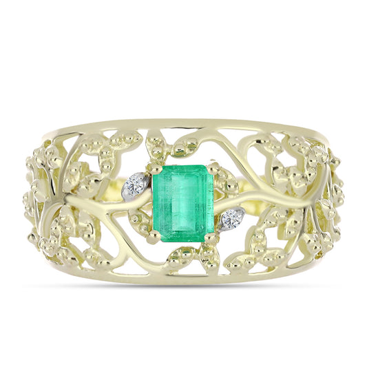 Kullattu hopeaSormus Kolumbian Smaragdilla ja Valkoisella Timantilla