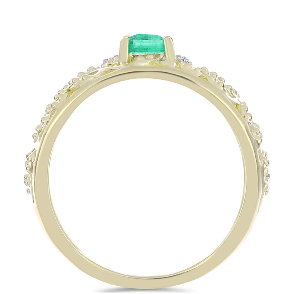 Kullattu hopeaSormus Kolumbian Smaragdilla ja Valkoisella Timantilla 2 