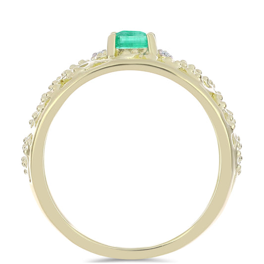 Kullattu hopeaSormus Kolumbian Smaragdilla ja Valkoisella Timantilla