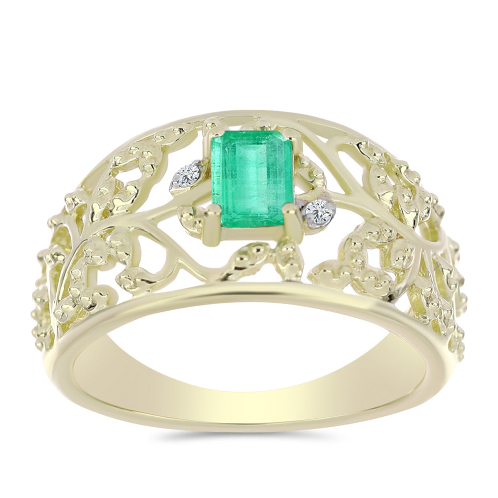 Kullattu hopeaSormus Kolumbian Smaragdilla ja Valkoisella Timantilla