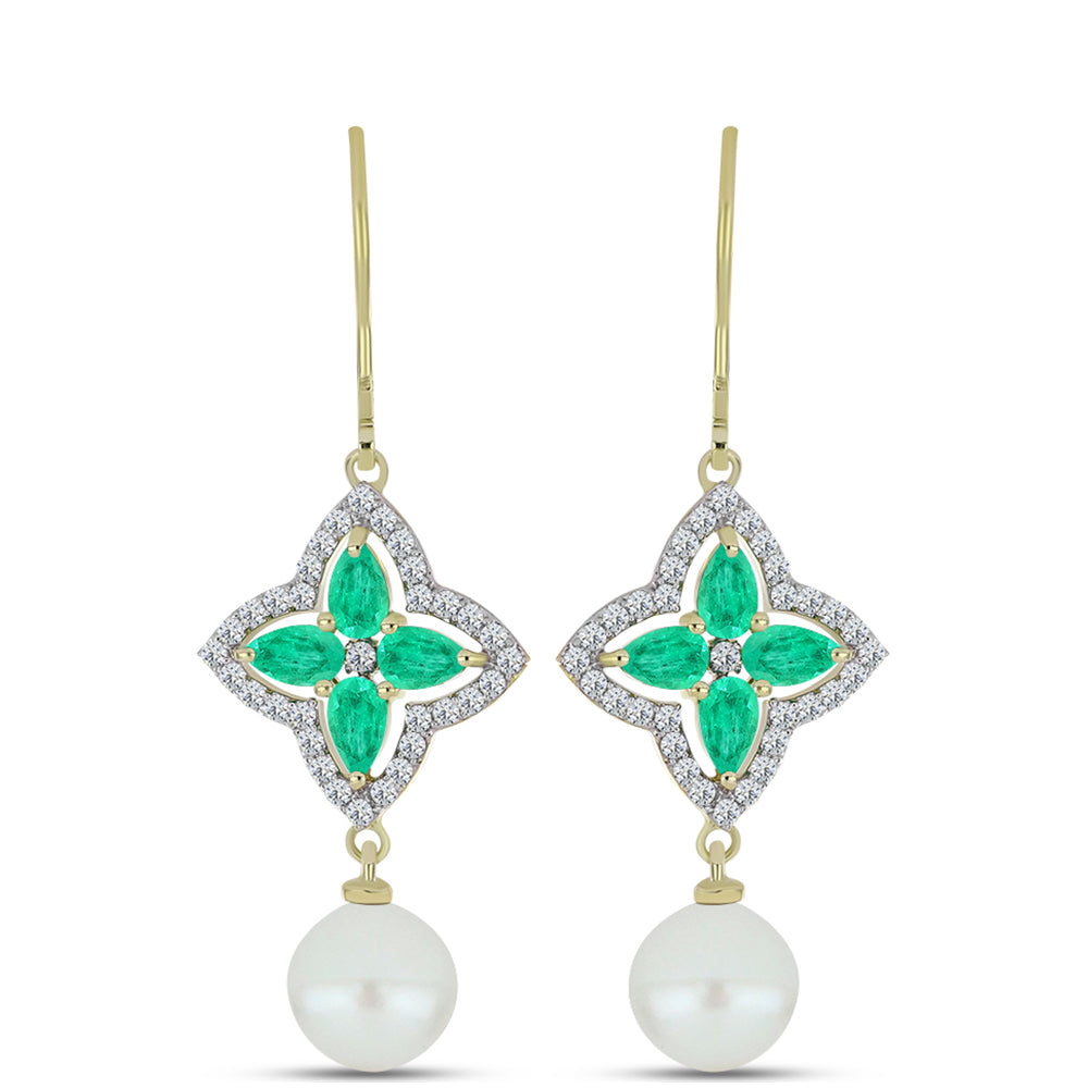 Kullatut hopeat Korvakorut Kolumbian Smaragdilla ja Makeanveden Valkoisella Helmellä