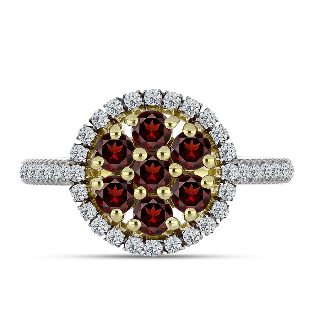 Kullattu hopeaSormus Barton Granaatilla ja Valkoisella Topaasilla 1 