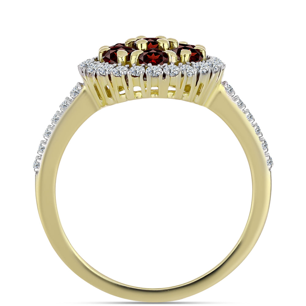 Kullattu hopeaSormus Barton Granaatilla ja Valkoisella Topaasilla