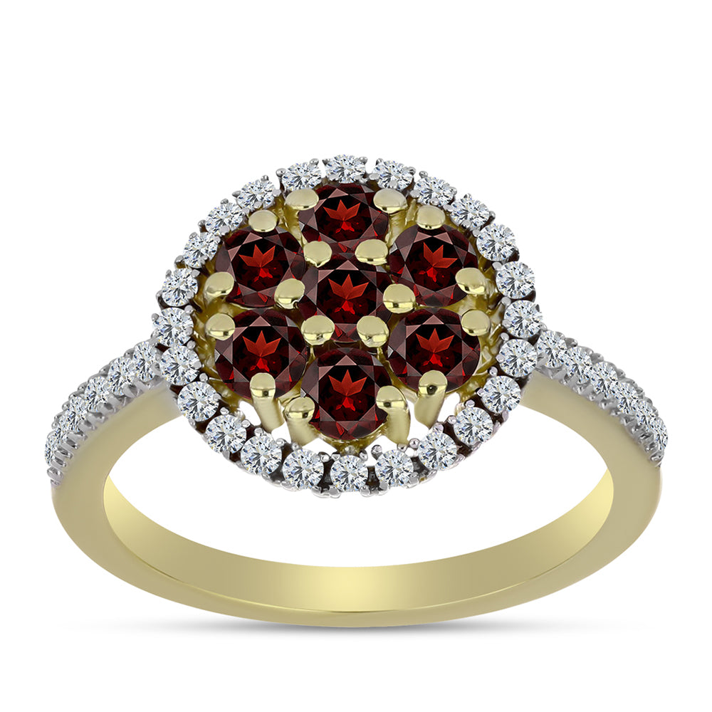 Kullattu hopeaSormus Barton Granaatilla ja Valkoisella Topaasilla