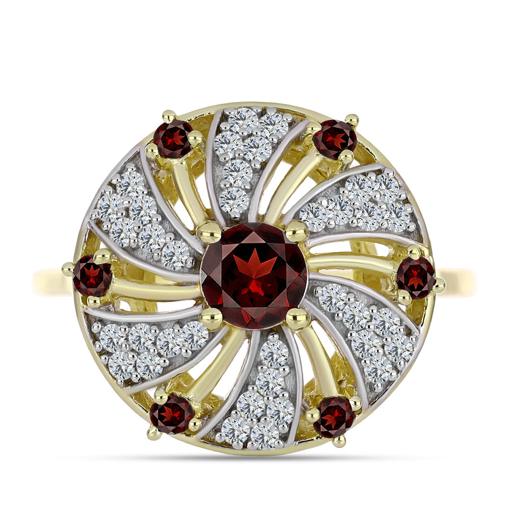 Kullattu hopeaSormus Barton Granaatilla ja Valkoisella Topaasilla