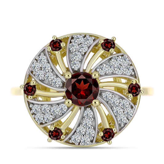 Kullattu hopeaSormus Barton Granaatilla ja Valkoisella Topaasilla