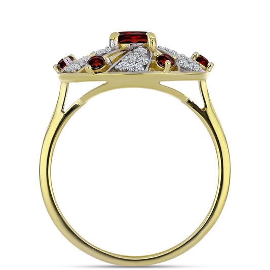 Kullattu hopeaSormus Barton Granaatilla ja Valkoisella Topaasilla