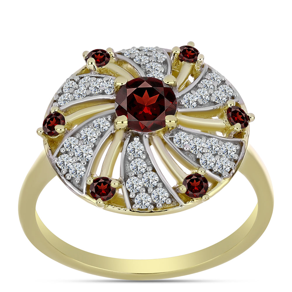 Kullattu hopeaSormus Barton Granaatilla ja Valkoisella Topaasilla