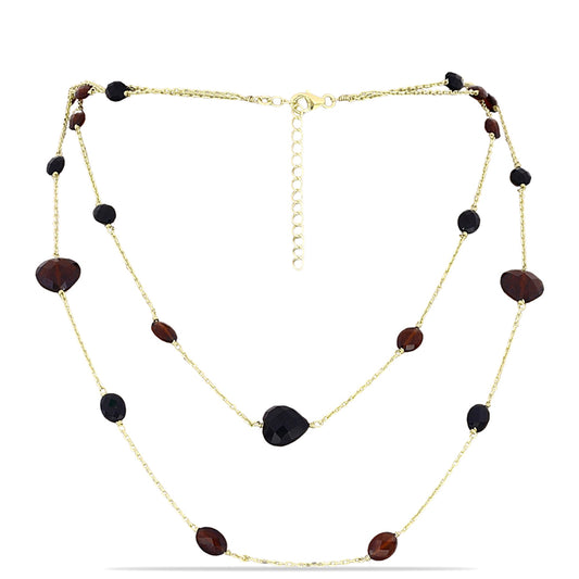 Kullattu hopeaKaulakoru Barton Granaatilla ja Mustalla Onyksilla