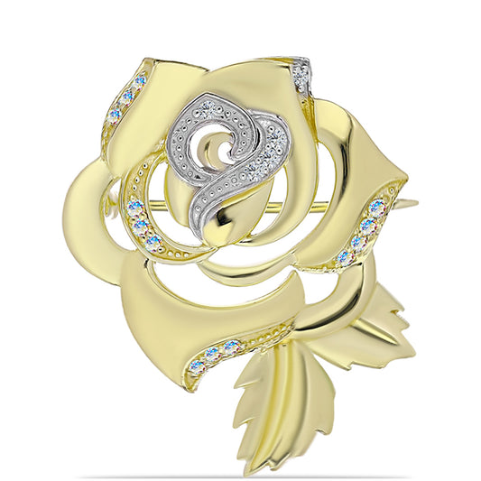 Kullattu hopeaRintaneula Jäämoissanite ja Valkoisella Topaasilla