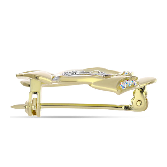 Kullattu hopeaRintaneula Jäämoissanite ja Valkoisella Topaasilla