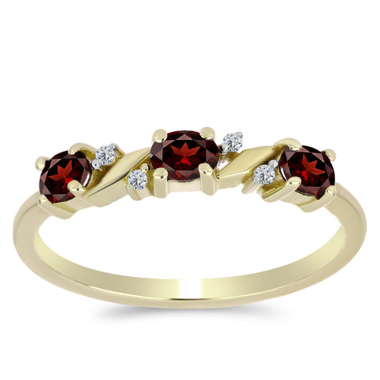 Kullattu hopeaSormus Barton Granaatilla ja Valkoisella Topaasilla