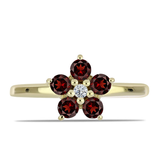 Kullattu hopeaSormus Barton Granaatilla ja Valkoisella Topaasilla