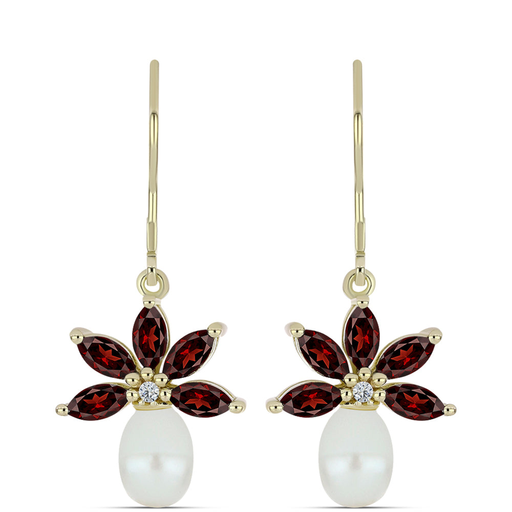 Kullatut hopeat Korvakorut Barton Granaatilla ja Makeanveden Valkoisella Helmellä 1 