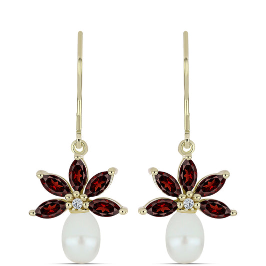 Kullatut hopeat Korvakorut Barton Granaatilla ja Makeanveden Valkoisella Helmellä