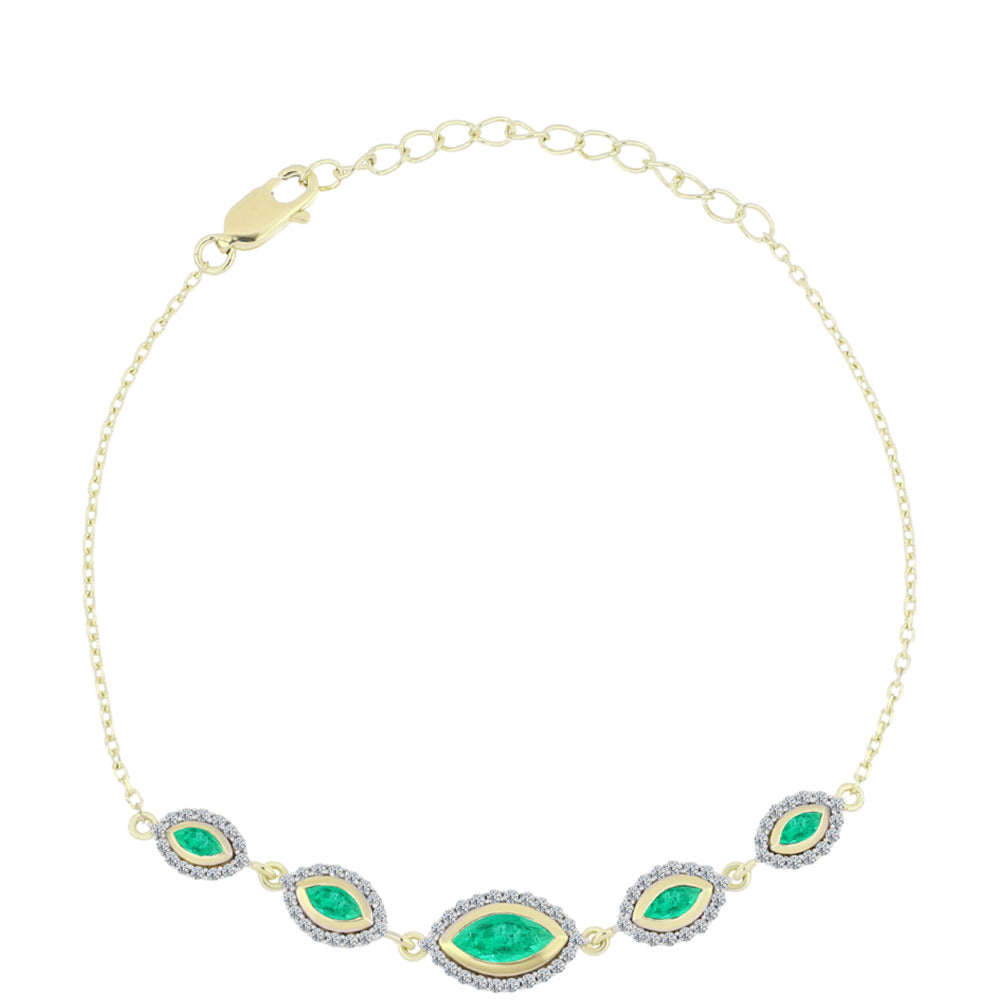 Kullattu hopeaRannekoru Kolumbian Smaragdilla ja Valkoisella Timantilla