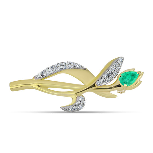 Kullattu hopeaRintaneula Kolumbian Smaragdilla ja Valkoisella Timantilla