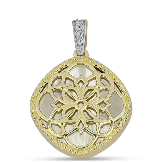 Kullattu hopeaRiipus Helmiäisellä ja Valkoisella Topaasilla