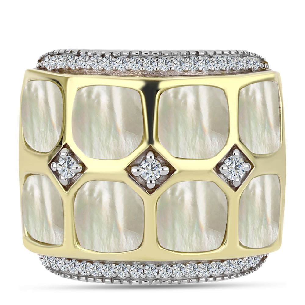 Kullattu hopeaSormus Helmiäisellä ja Valkoisella Topaasilla