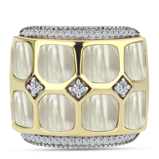 Kullattu hopeaSormus Helmiäisellä ja Valkoisella Topaasilla