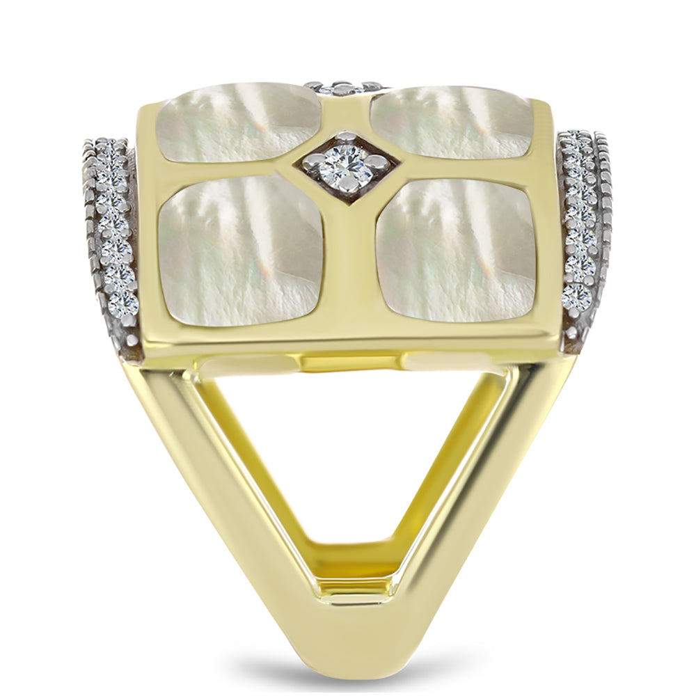 Kullattu hopeaSormus Helmiäisellä ja Valkoisella Topaasilla 4 