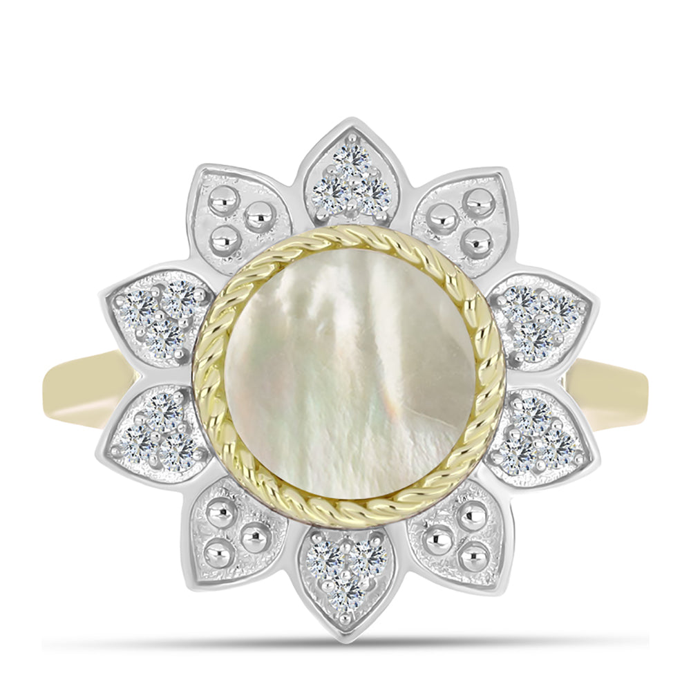 Kullattu hopeaSormus Helmiäisellä ja Valkoisella Topaasilla