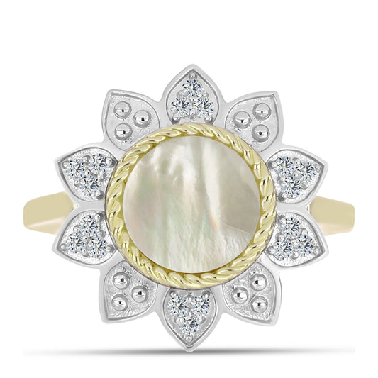 Kullattu hopeaSormus Helmiäisellä ja Valkoisella Topaasilla