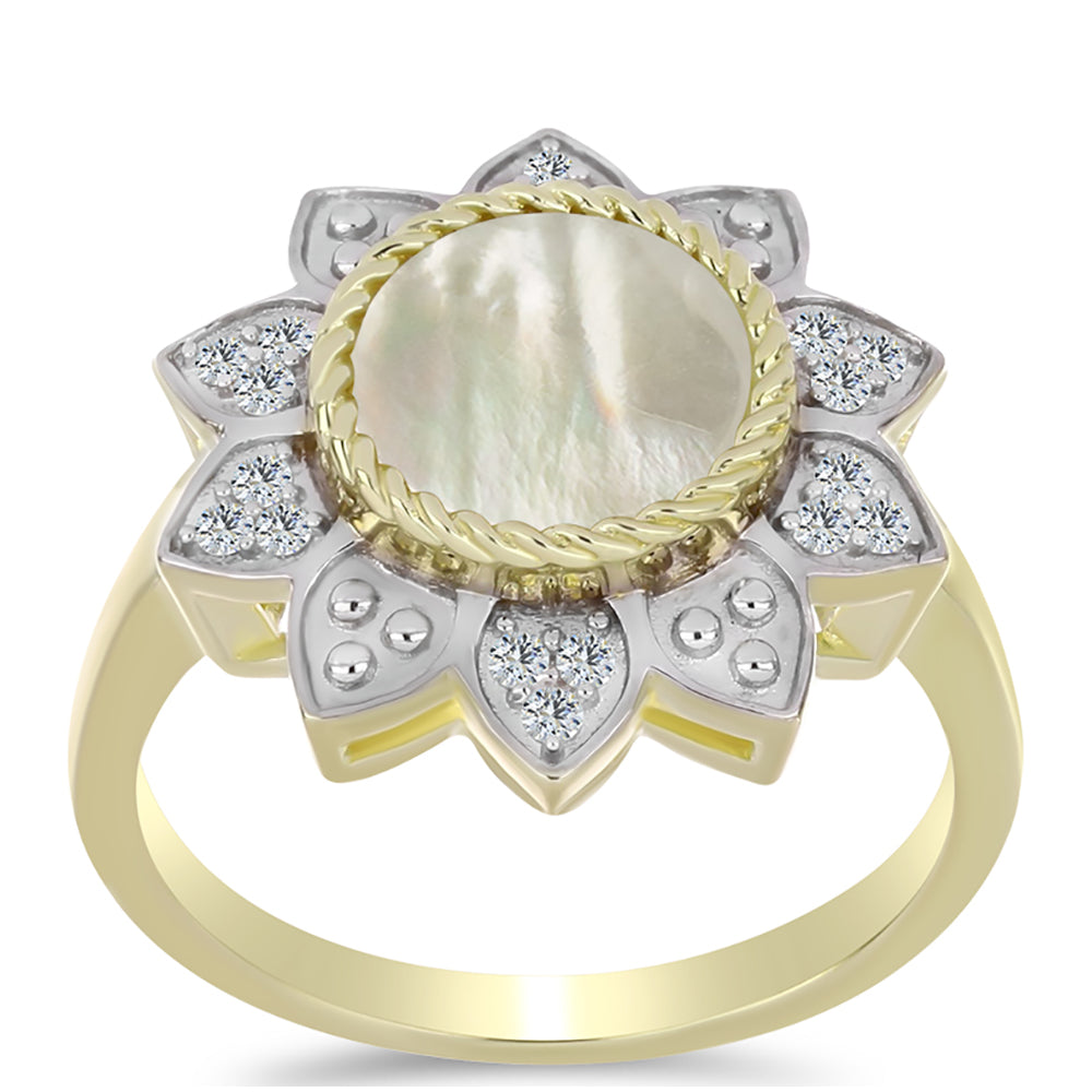 Kullattu hopeaSormus Helmiäisellä ja Valkoisella Topaasilla