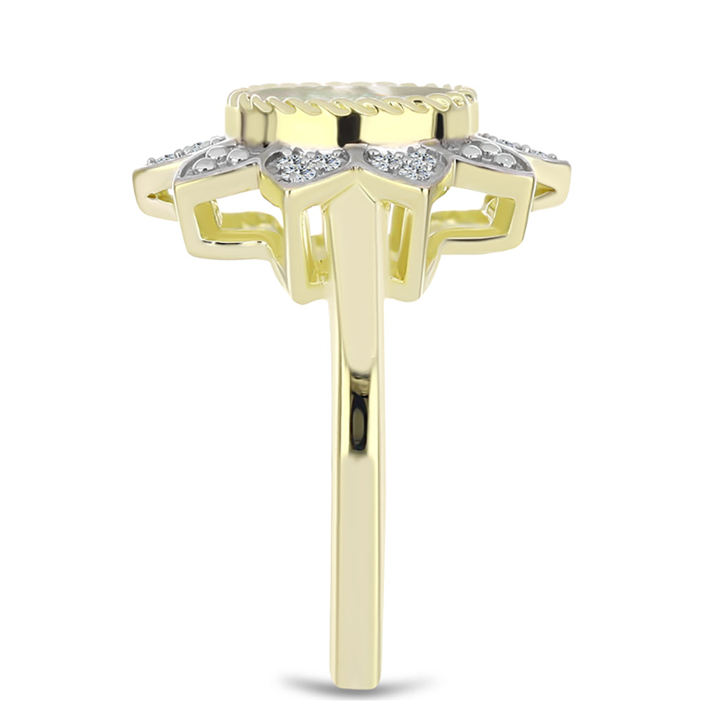 Kullattu hopeaSormus Helmiäisellä ja Valkoisella Topaasilla 4 