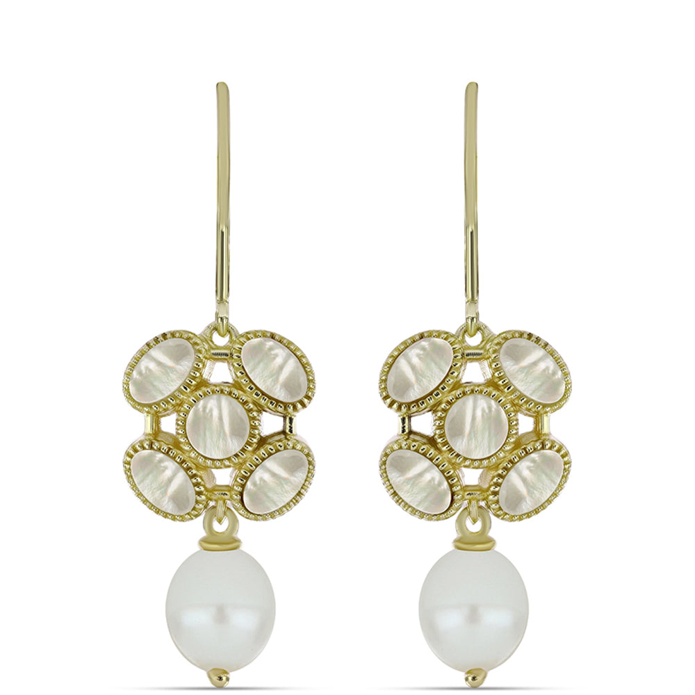 Kullatut hopeat Korvakorut Helmiäisellä ja Makeanveden Valkoisella Helmellä 1 