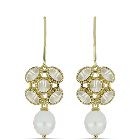 Kullatut hopeat Korvakorut Helmiäisellä ja Makeanveden Valkoisella Helmellä