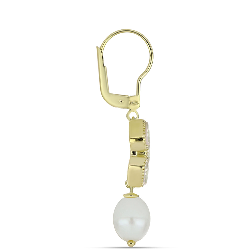 Kullatut hopeat Korvakorut Helmiäisellä ja Makeanveden Valkoisella Helmellä