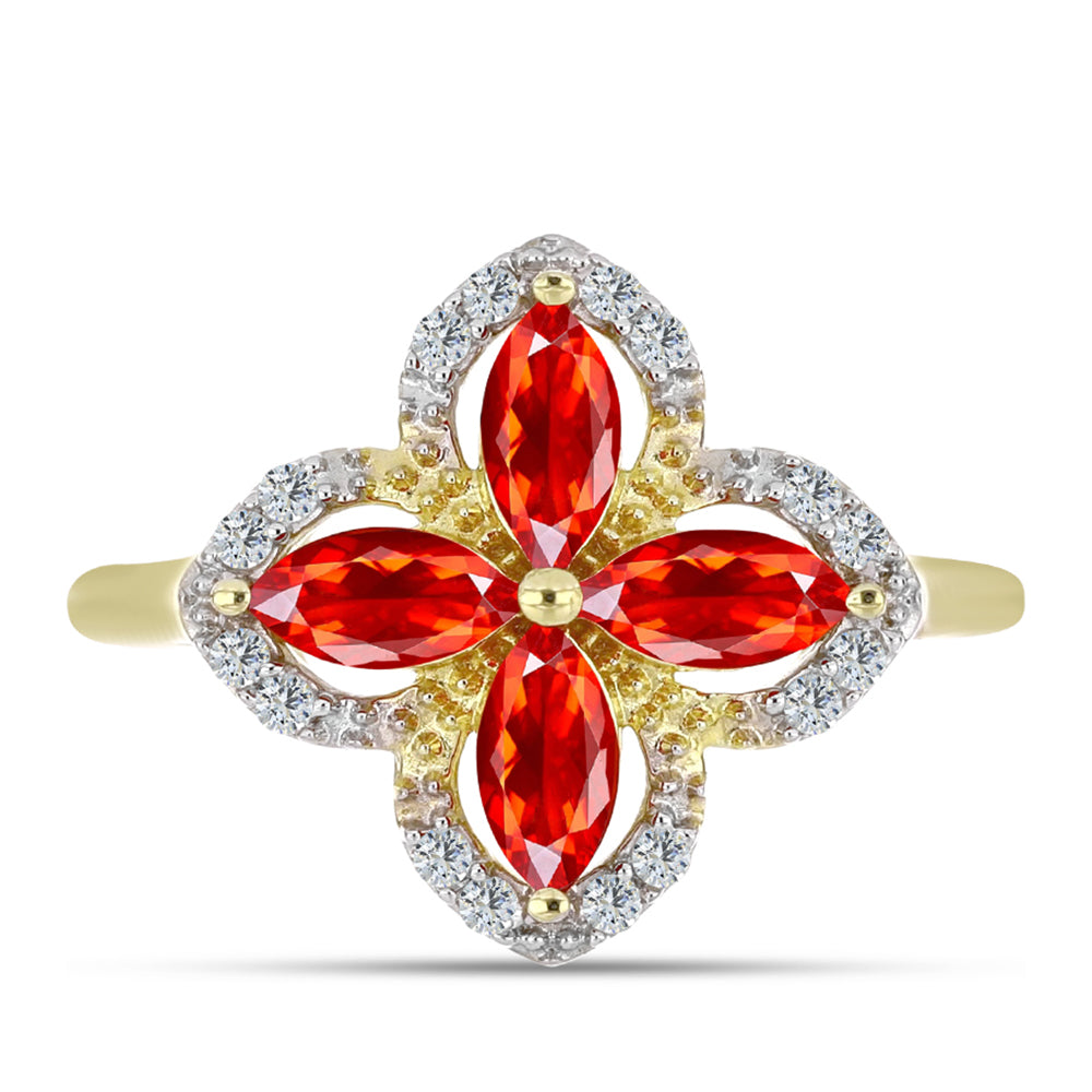 Kullattu hopeaSormus Punaisella Etiopialaisella Lega Dembi Opaalilla ja Valkoisella Topaasilla 1 