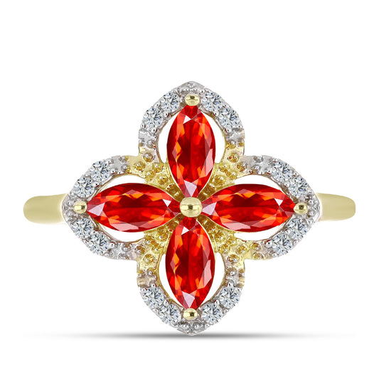 Kullattu hopeaSormus Punaisella Etiopialaisella Lega Dembi Opaalilla ja Valkoisella Topaasilla