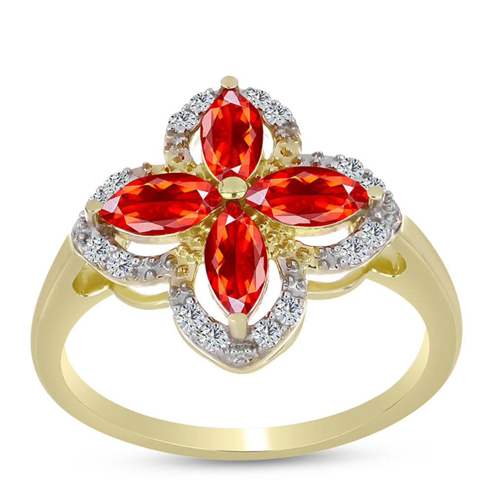 Kullattu hopeaSormus Punaisella Etiopialaisella Lega Dembi Opaalilla ja Valkoisella Topaasilla 3 