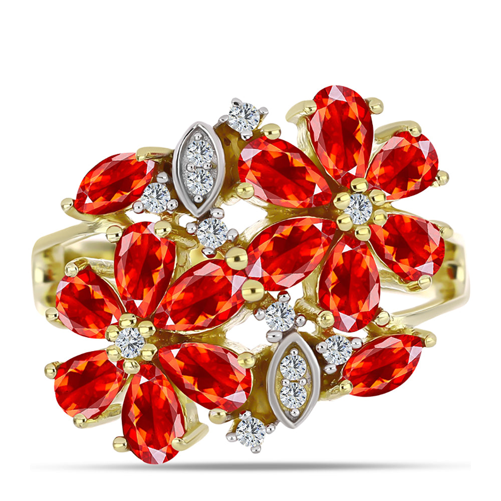 Kullattu hopeaSormus Punaisella Etiopialaisella Lega Dembi Opaalilla ja Valkoisella Topaasilla 1 