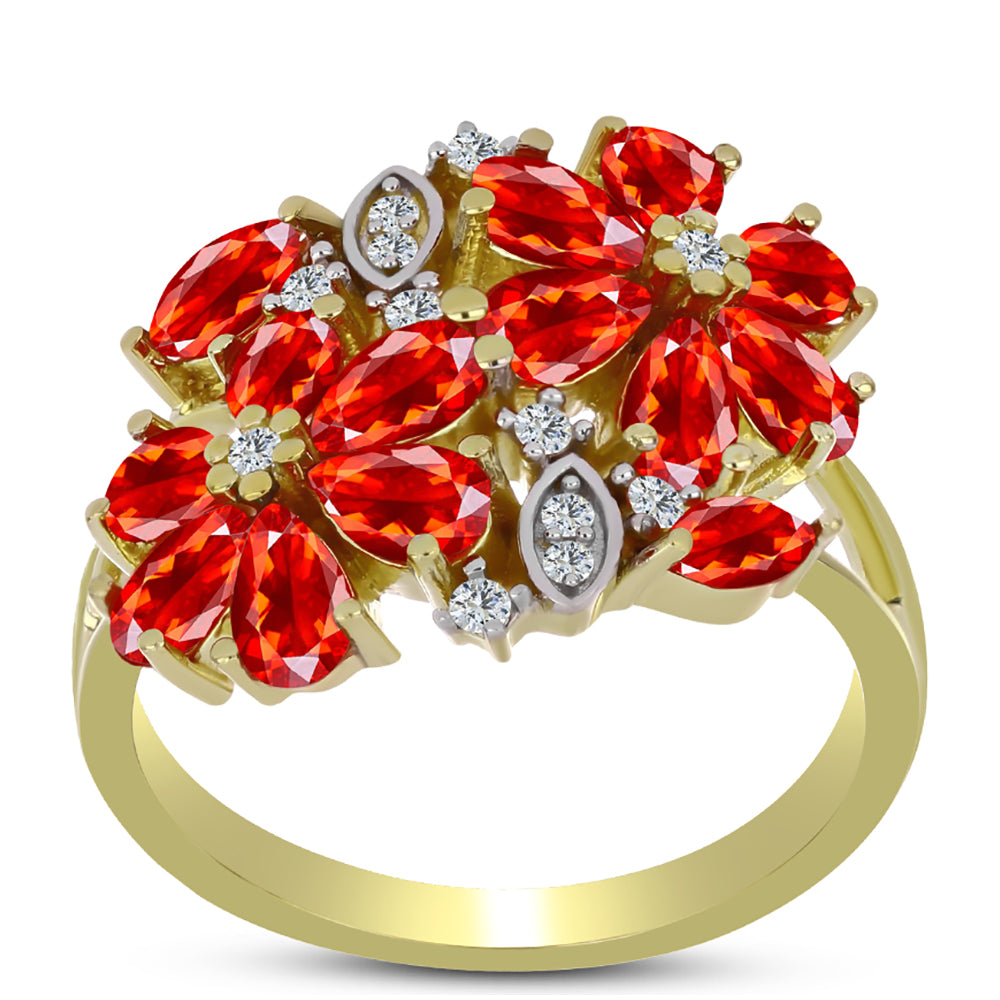 Kullattu hopeaSormus Punaisella Etiopialaisella Lega Dembi Opaalilla ja Valkoisella Topaasilla