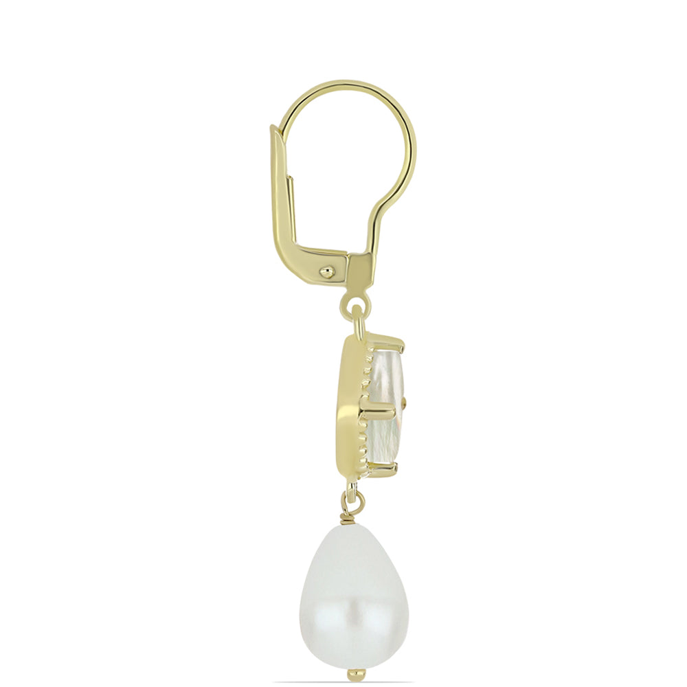 Kullatut hopeat Korvakorut Helmiäisellä ja Makeanveden Valkoisella Helmellä