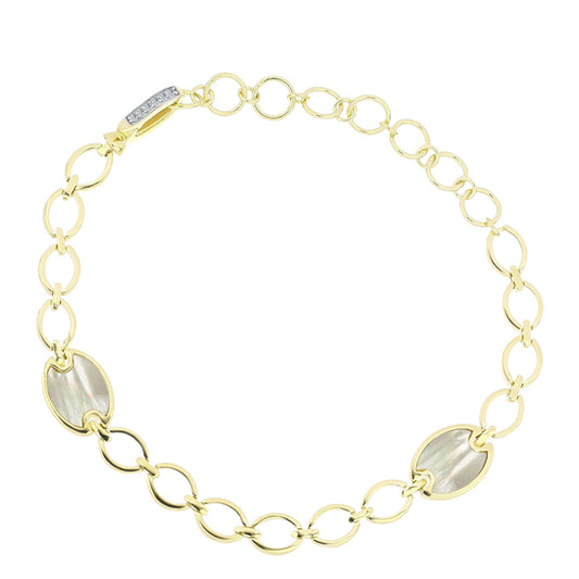 Kullattu hopeaRannekoru Helmiäisellä ja Valkoisella Topaasilla