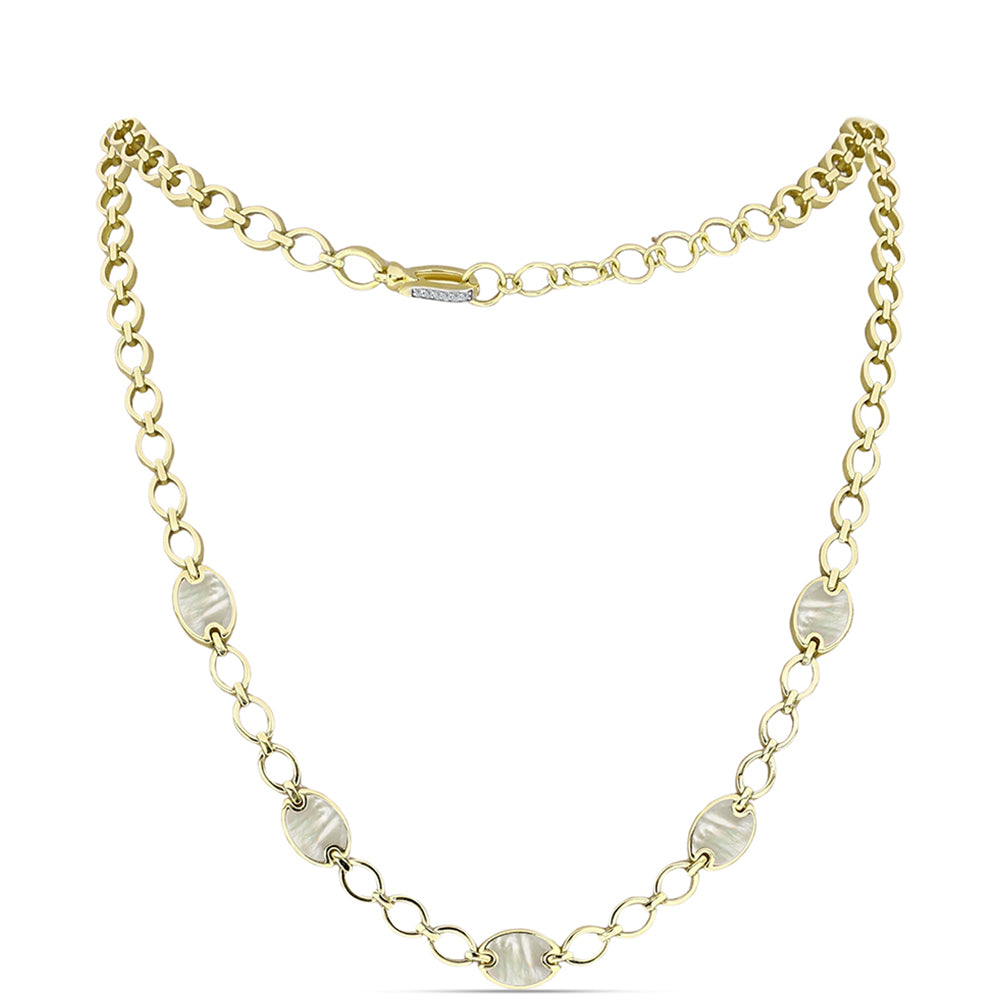 Kullattu hopeaKaulakoru Helmiäisellä ja Valkoisella Topaasilla