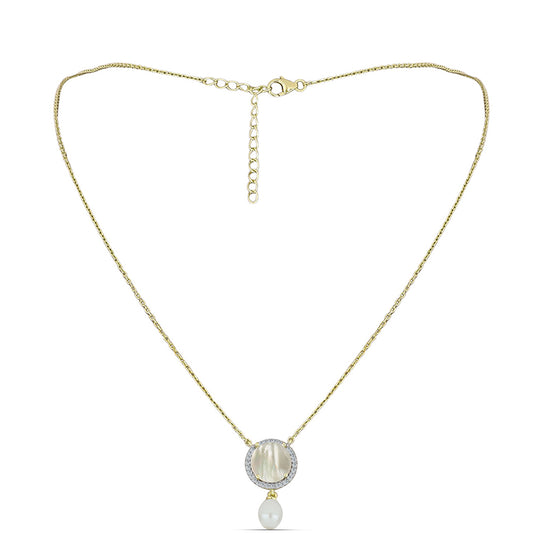 Kullattu hopeaKaulakoru Helmiäisellä ja Makeanveden Valkoisella Helmellä