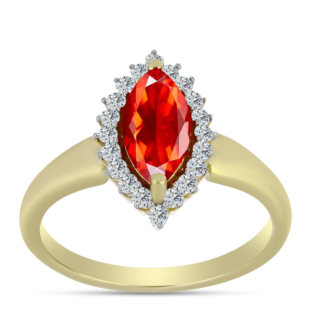 Kullattu hopeaSormus Punaisella Etiopialaisella Lega Dembi Opaalilla ja Valkoisella Topaasilla