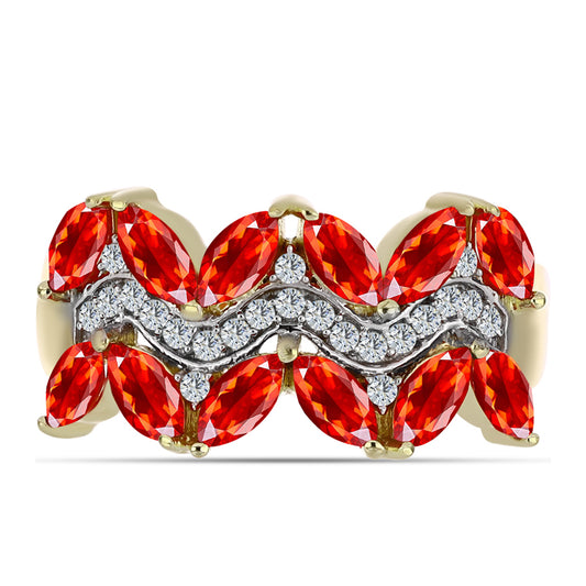 Kullattu hopeaSormus Punaisella Etiopialaisella Lega Dembi Opaalilla ja Valkoisella Topaasilla