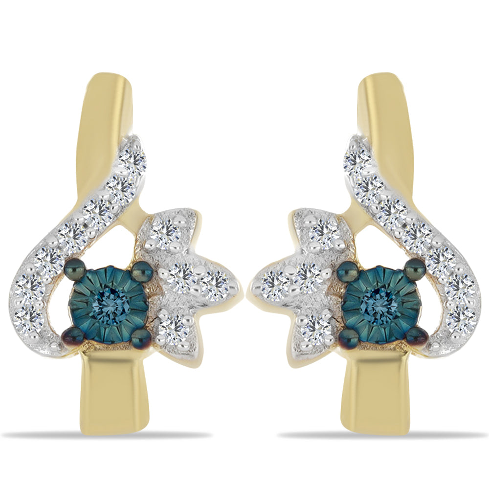 Kullatut hopeat Korvakorut Sinisellä Timantilla ja Valkoisella Zirkonilla