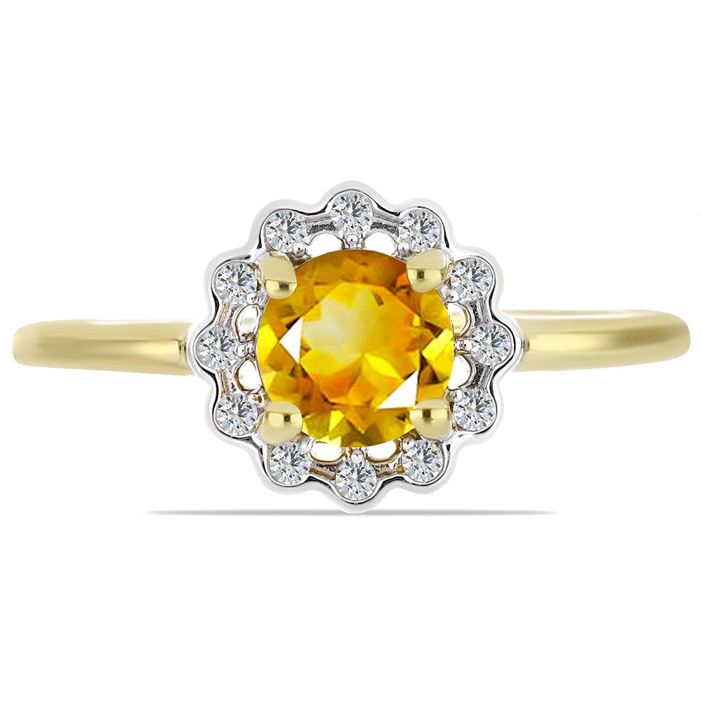 Kullattu hopeaSormus Ural Sitriinillä ja Valkoisella Zirkonilla