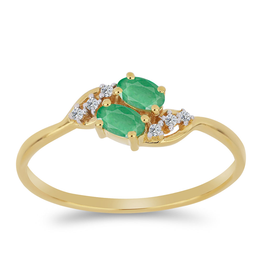 Kullattu hopeaSormus Brasilian Smaragdilla ja Valkoisella Zirkonilla