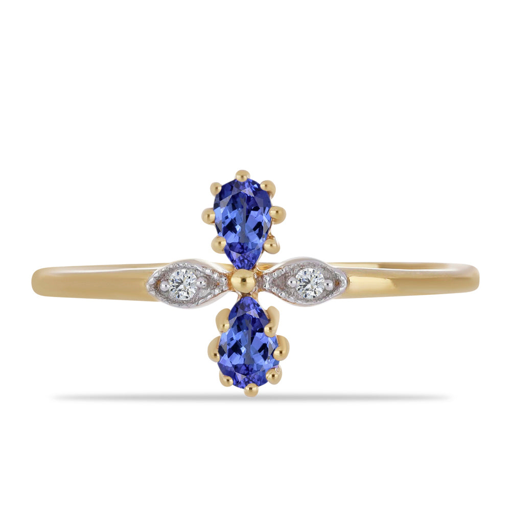 Kullattu hopeaSormus Tansaniitilla ja Valkoisella Zirkonilla 1 