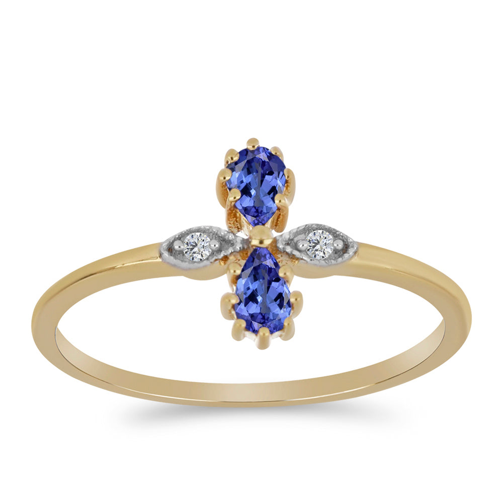 Kullattu hopeaSormus Tansaniitilla ja Valkoisella Zirkonilla