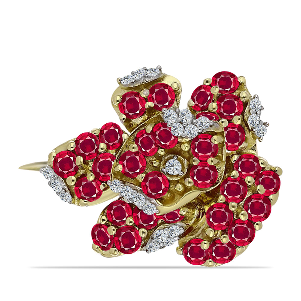 Kullattu hopeaRintaneula Malagassin Rubiinilla ja Valkoisella Topaasilla